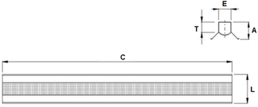 Luminária led calha linear industrial com difusor e refletor aba lateral medidas