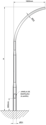 Detalhes do poste telecônico curvo simples galvanizado à fogo